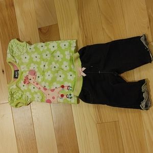 Mini Bean roller skating giraffe shirt & pant set 3 month